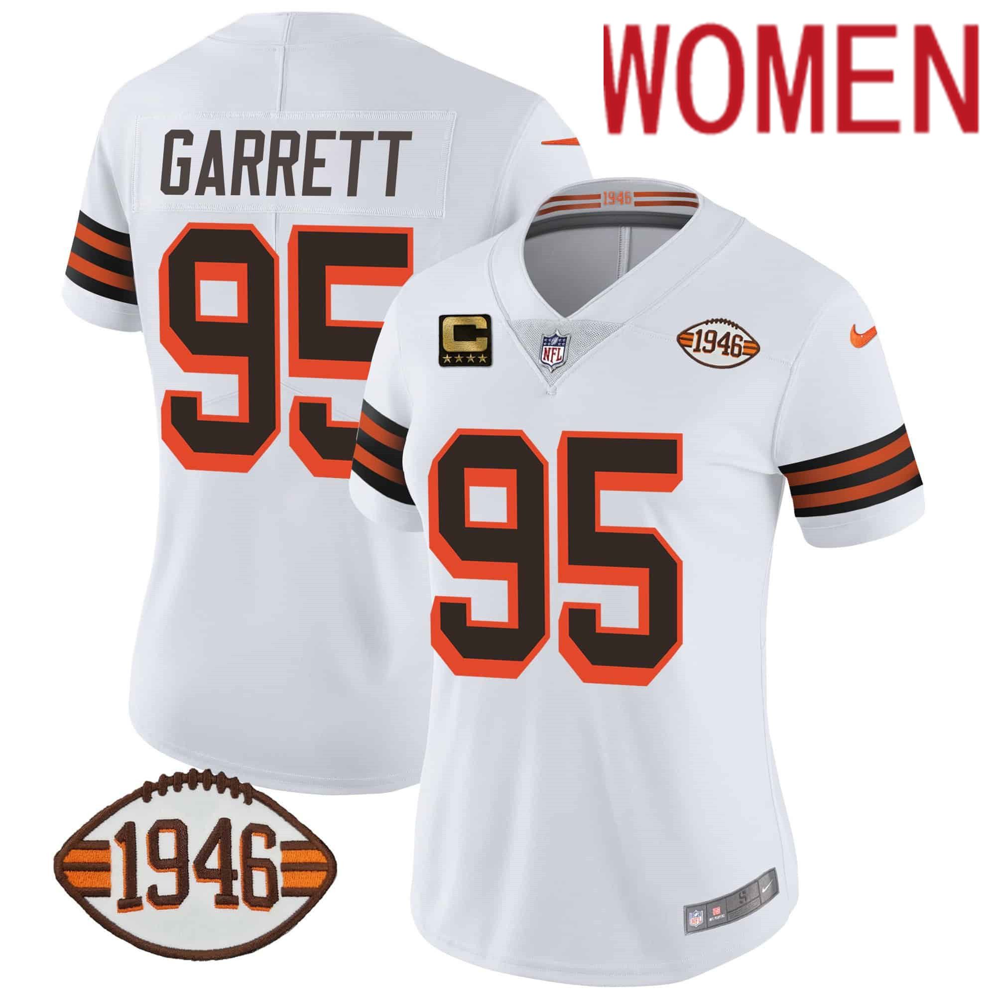 Women Cleveland Browns #95 Garrett White 1946 75th Anniversary Patch 2024 Nike NFL Jersey